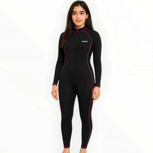 Sonecs 1Pc Full Body Swim Suit - Black/Pink