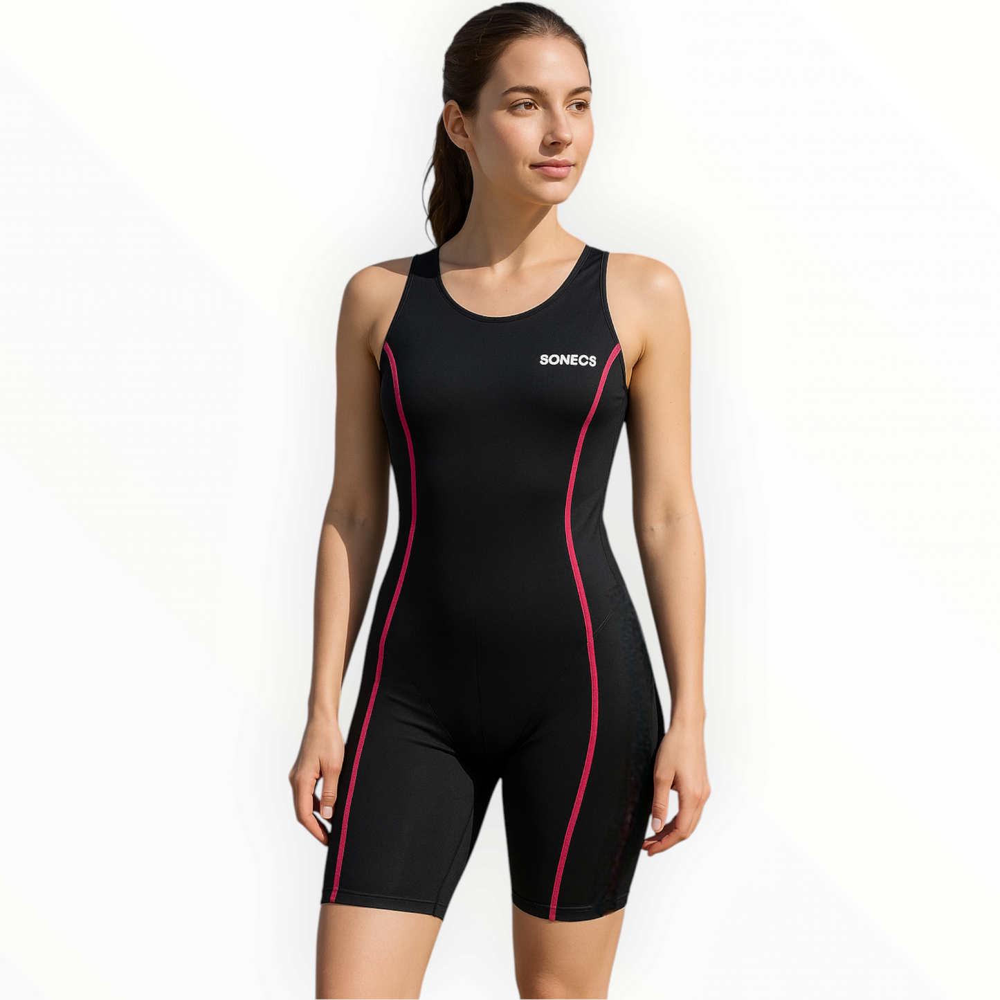 Sonecs Women's Half SwimSuit Sleeveless - Black/Pink