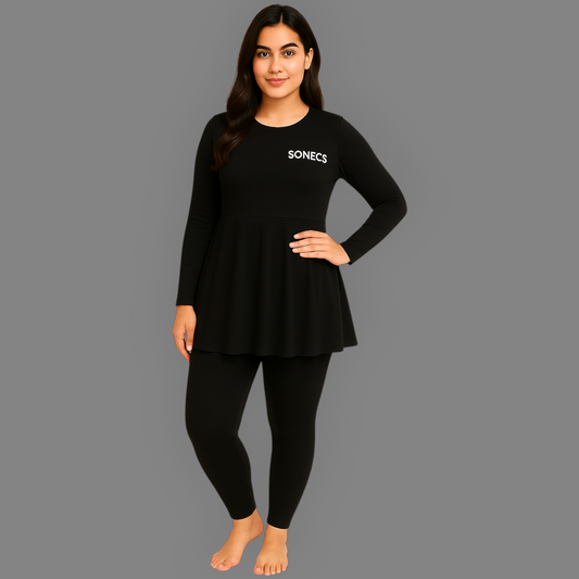 Sonecs Women Frill 2PC Swim Suits - Black