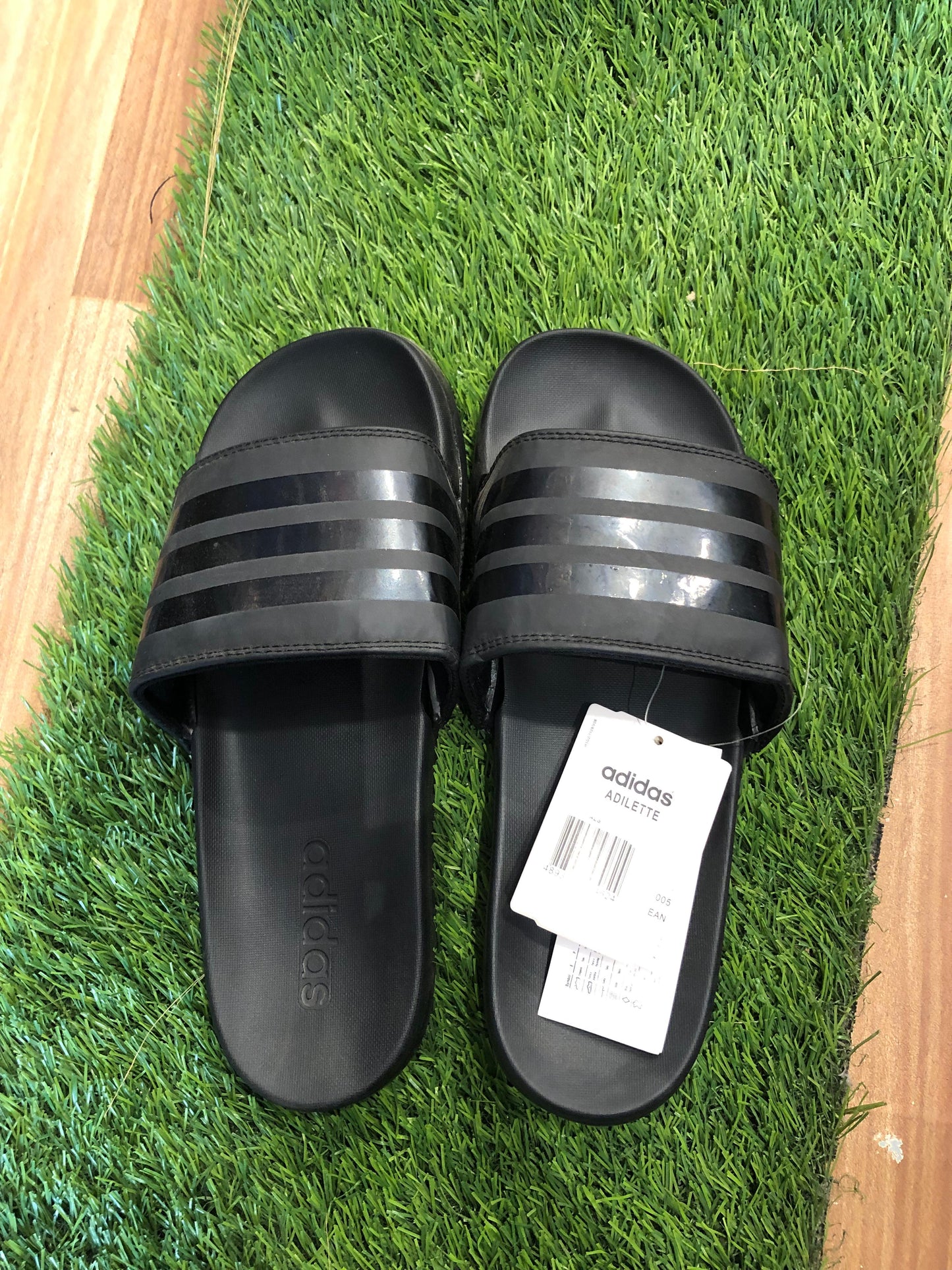 Adidas Adilettes Comfort Slides Stripes All Black – Ashabi Sports