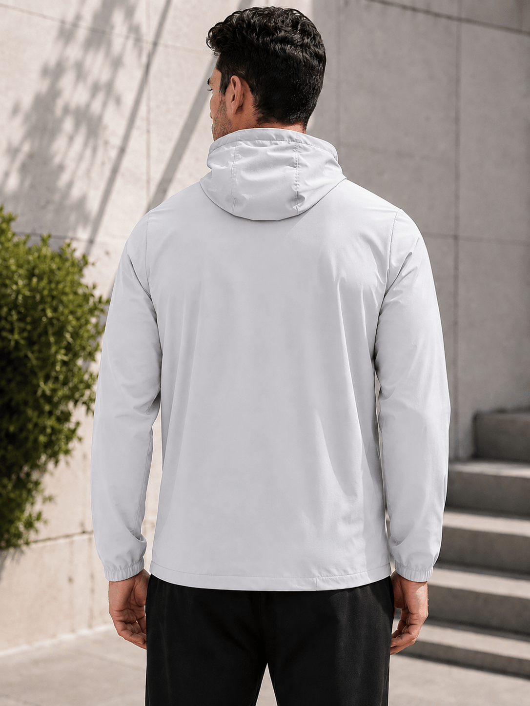 Hong Cheng American Men’s Technical Stretch Windbreaker Jacket - Light Grey - Ashabi Sports