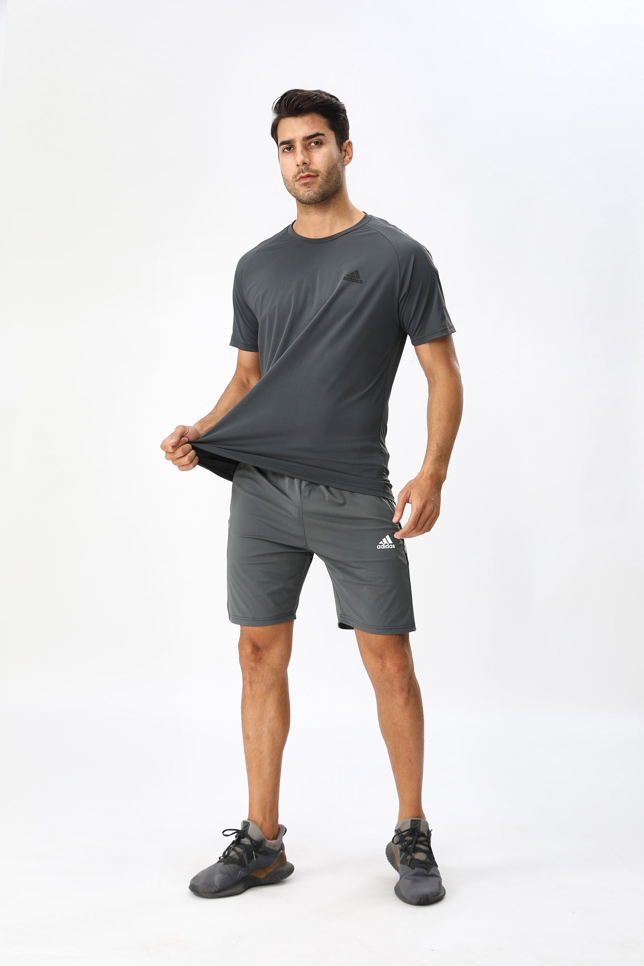 Adidas Essential 3 Stripes Premium Tshirt - Charcoal