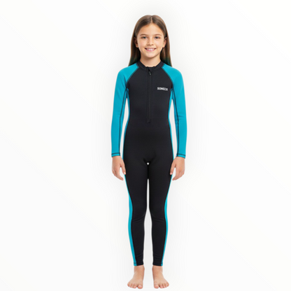 Sonecs Girls 1Pc Full SwimSuit - Black/TealBlue