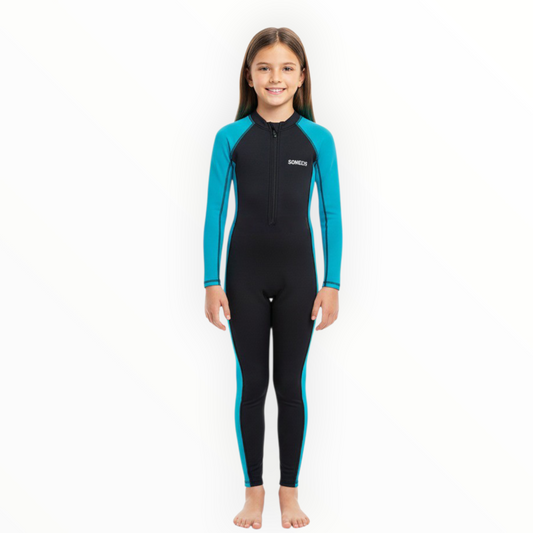 Sonecs Girls 1Pc Full SwimSuit - Black/TealBlue