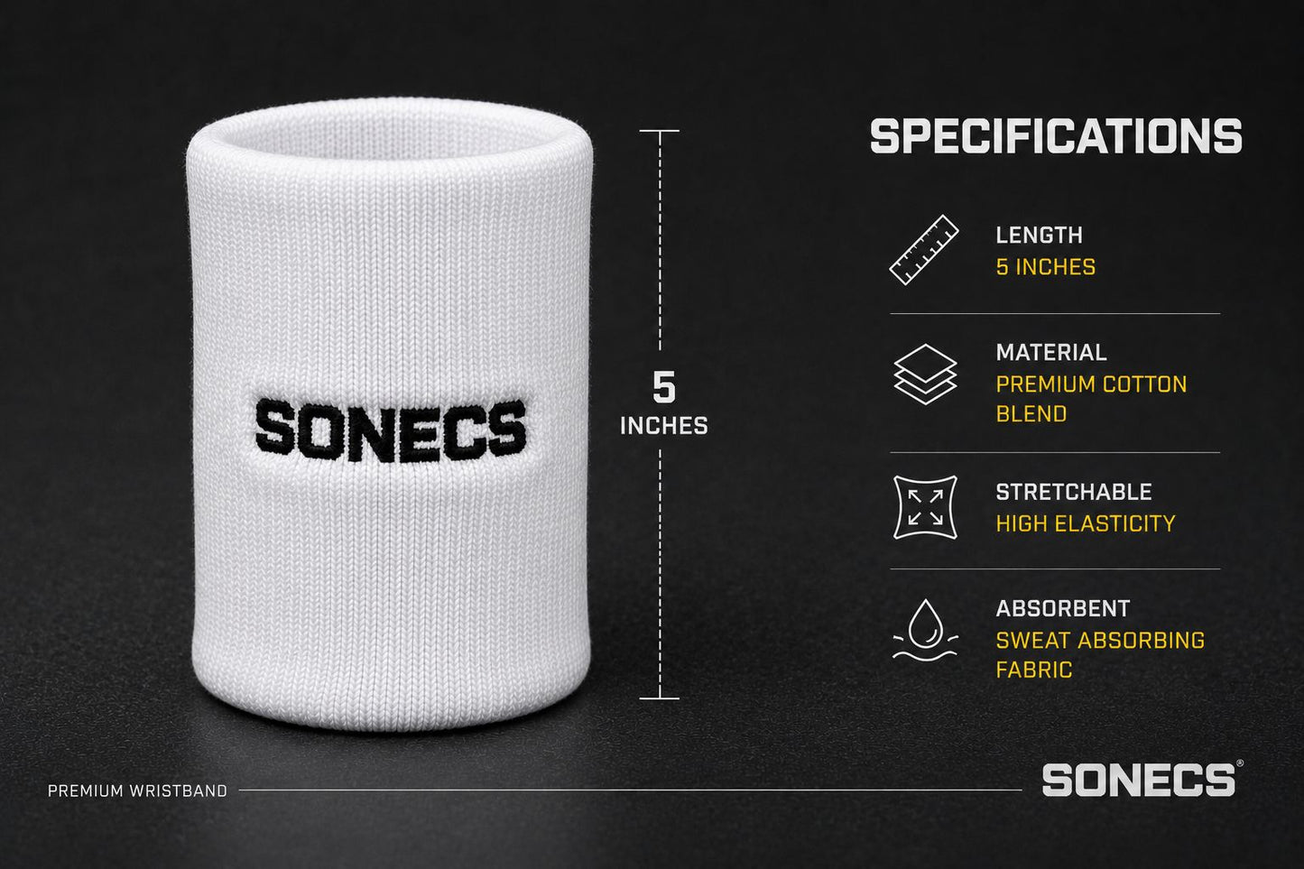 SONECS Premium Sweat Absorbent Sports Wristband - Pair
