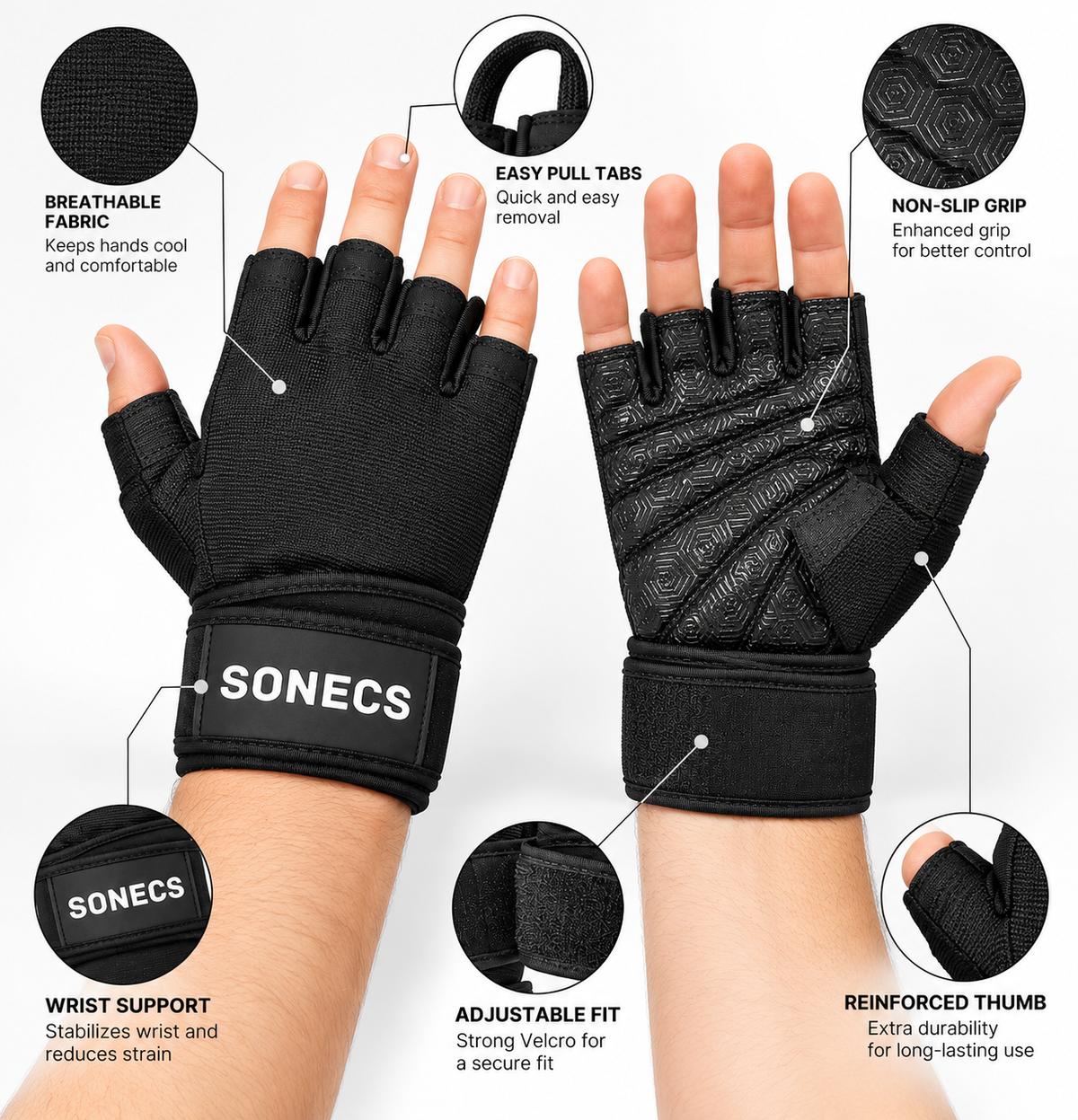 SONECS PowerGrip Pro Weight Lifting Gloves