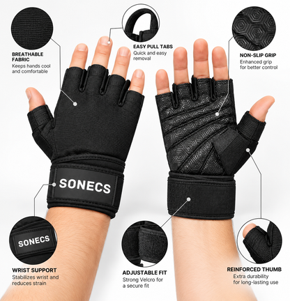 SONECS PowerGrip Pro Weight Lifting Gloves