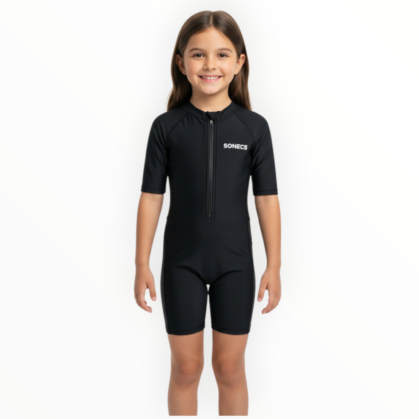 Sonecs Kids UptoKnee Swim Suit – All Black