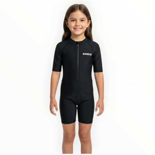 Sonecs Kids UptoKnee Swim Suit – All Black