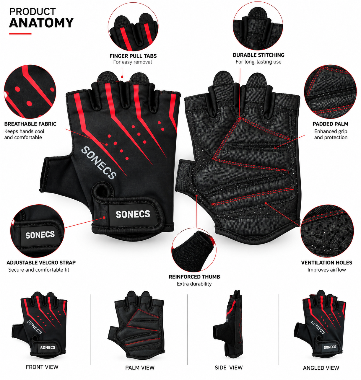 SONECS FlexGrip Pro Training Gym Gloves