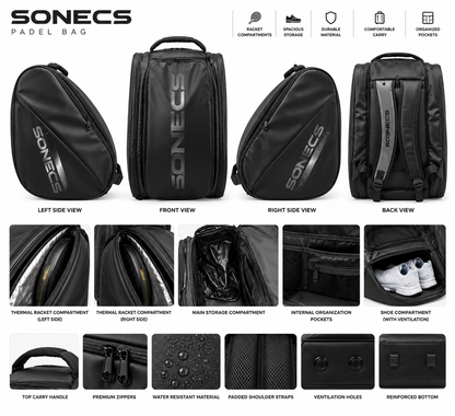 SONECS Elite Pro Thermal Padel Bag - Black/Charcoal