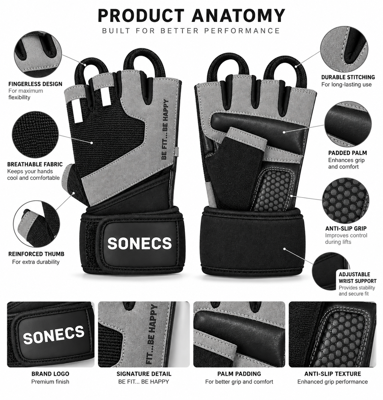 Sonecs IronGrip Pro Weight Lifting Gloves - Gym Gloves