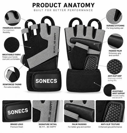 Sonecs IronGrip Pro Weight Lifting Gloves - Gym Gloves