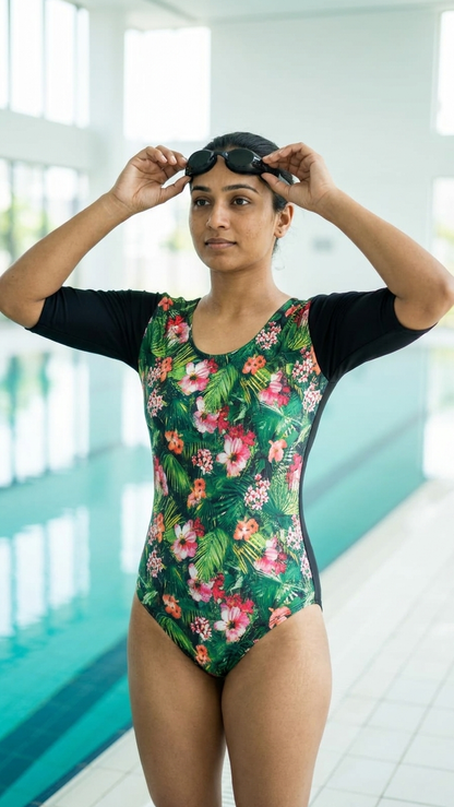 Sonecs HydroCore Half-Sleeves SwimSuit - Printed Floral