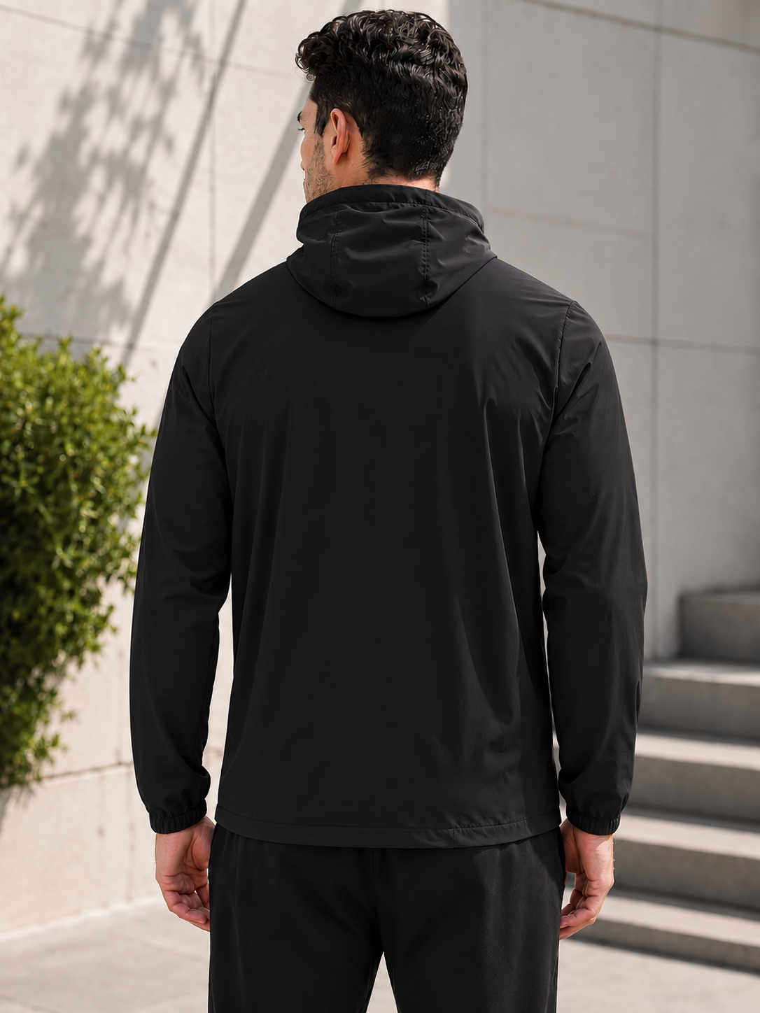 Hong Cheng American Men’s Technical Stretch Windbreaker Jacket - Black