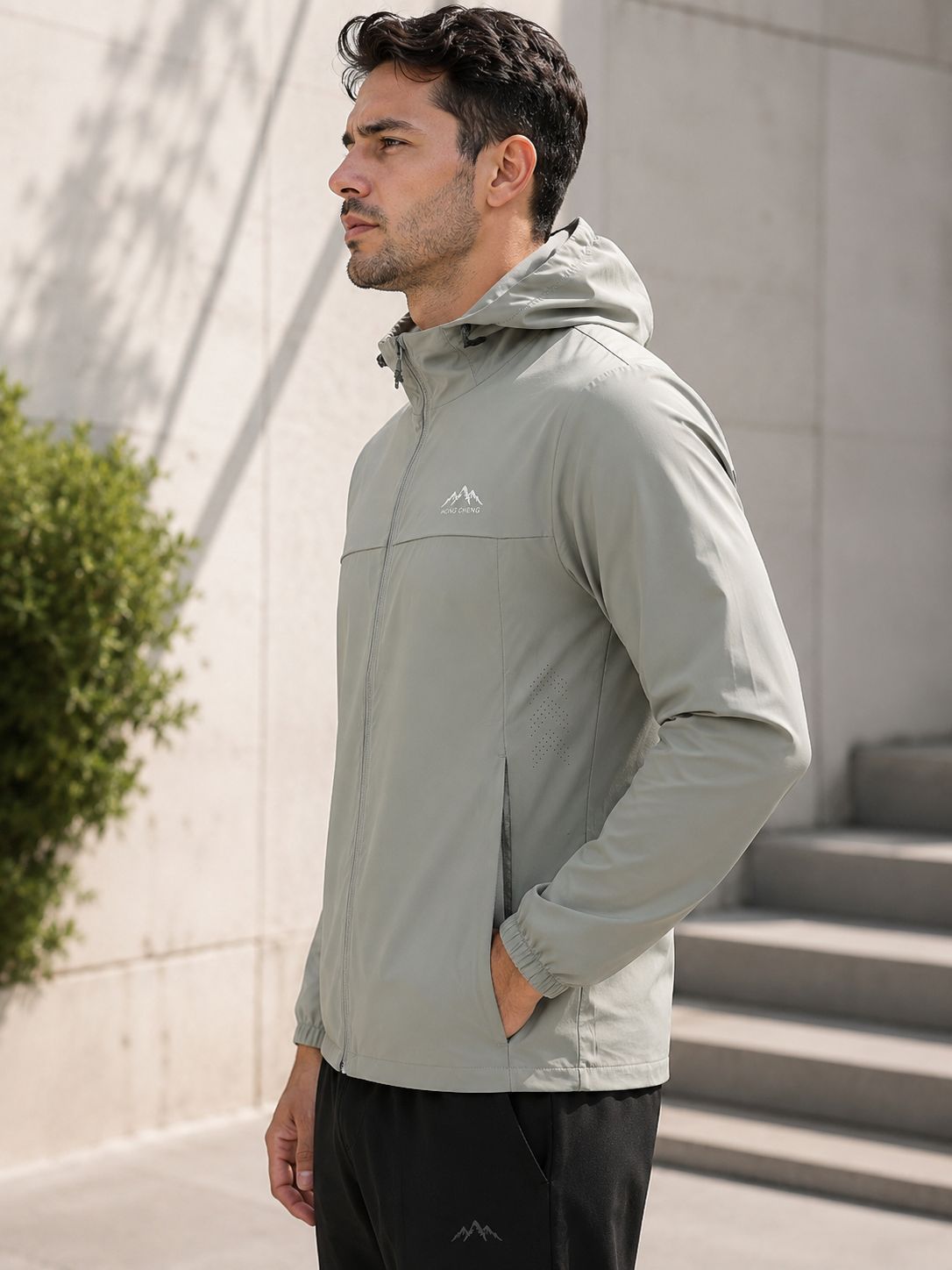 Hong Cheng American Men’s Technical Stretch Windbreaker Jacket - Sage Grey