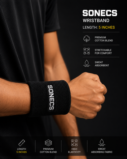 SONECS Premium Sweat Absorbent Sports Wristband - Pair