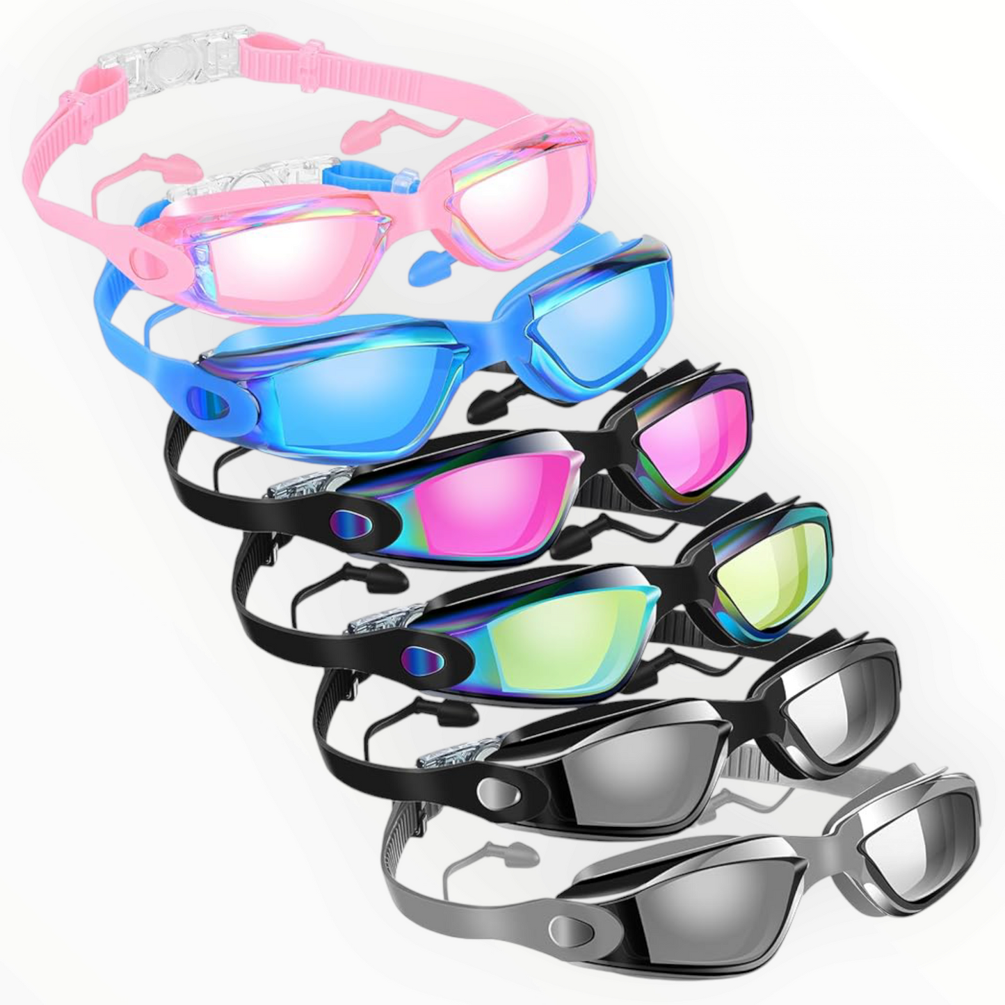Sonecs Mirrored Swim Googles - Attached Ear Plugs