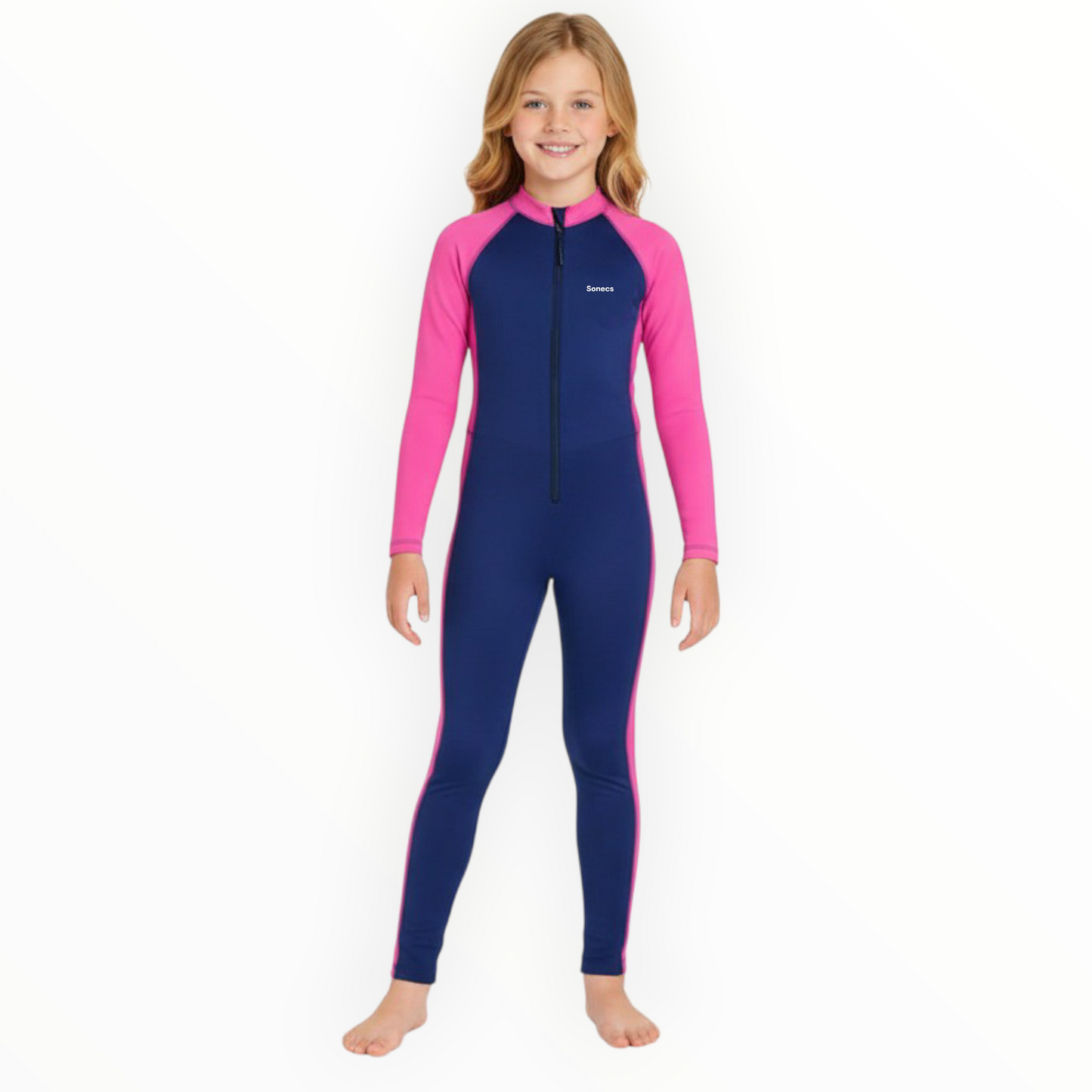 Sonecs Girls 1Pc Full SwimSuit - Navy blue/Pink