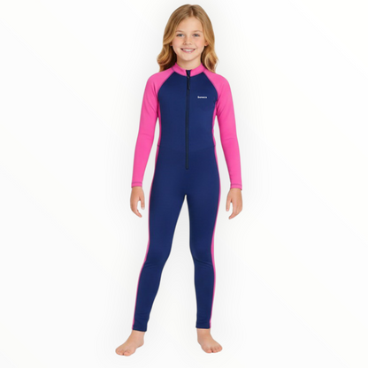 Sonecs Girls 1Pc Full SwimSuit - Navy blue/Pink
