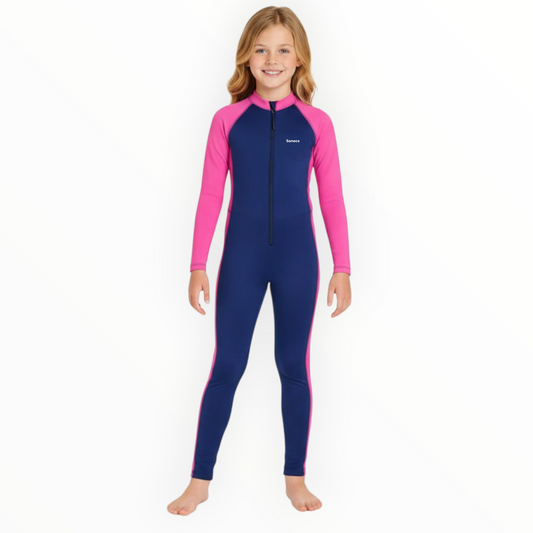 Sonecs Girls 1Pc Full SwimSuit - Navy blue/Pink