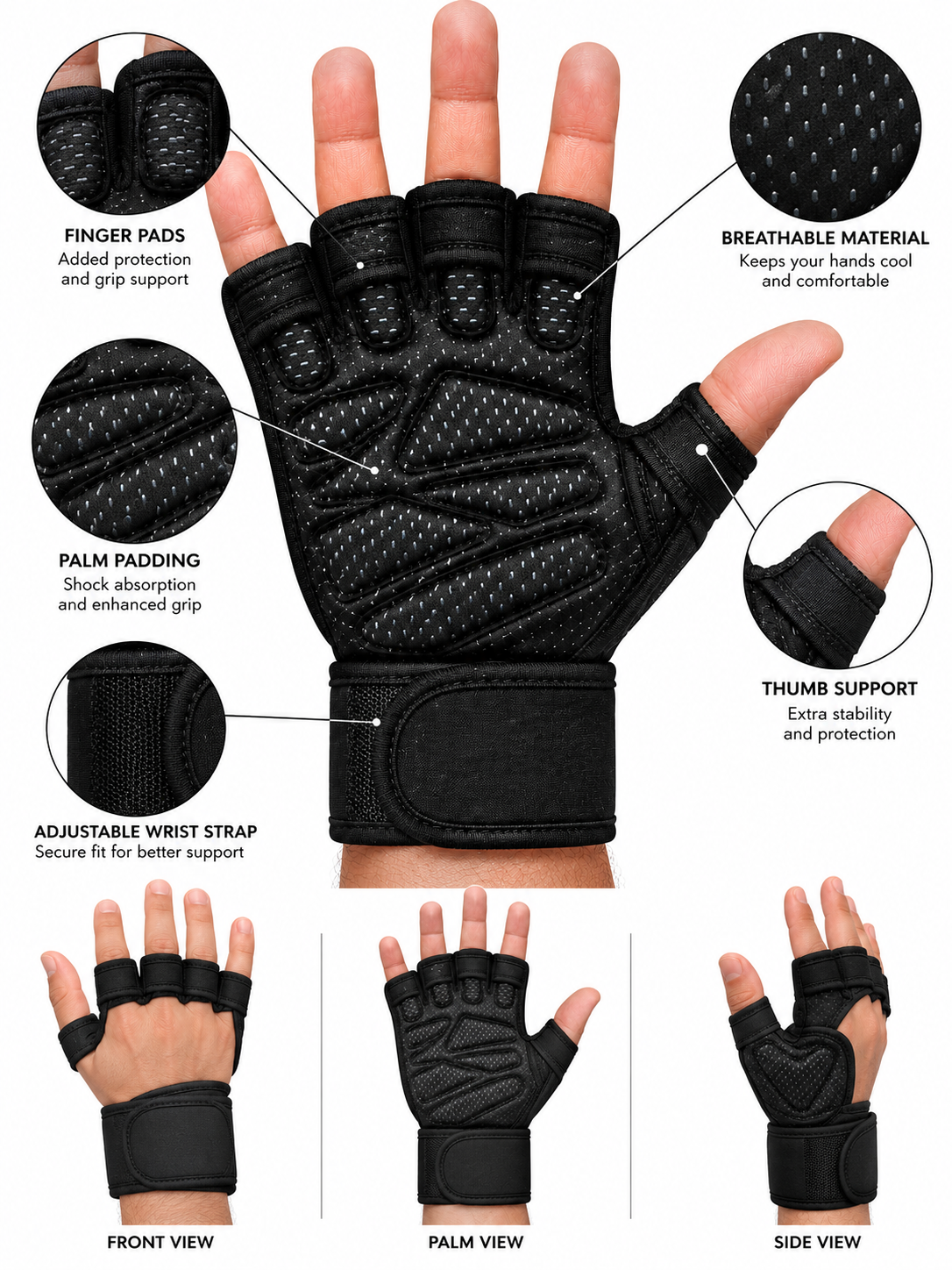 SONECS OpenBack Pro Weight Lifting Gloves with Wrist Support