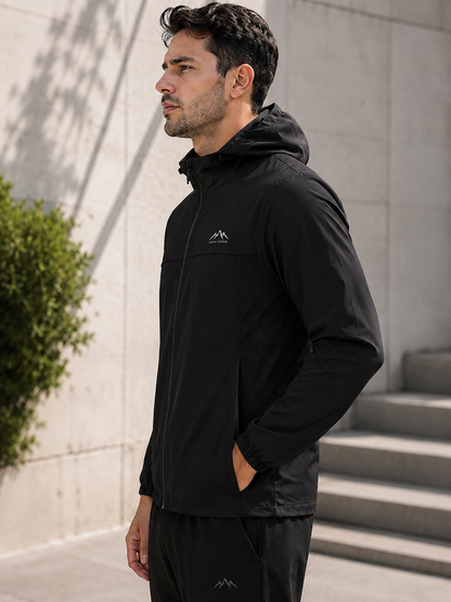 Hong Cheng American Men’s Technical Stretch Windbreaker Jacket - Black