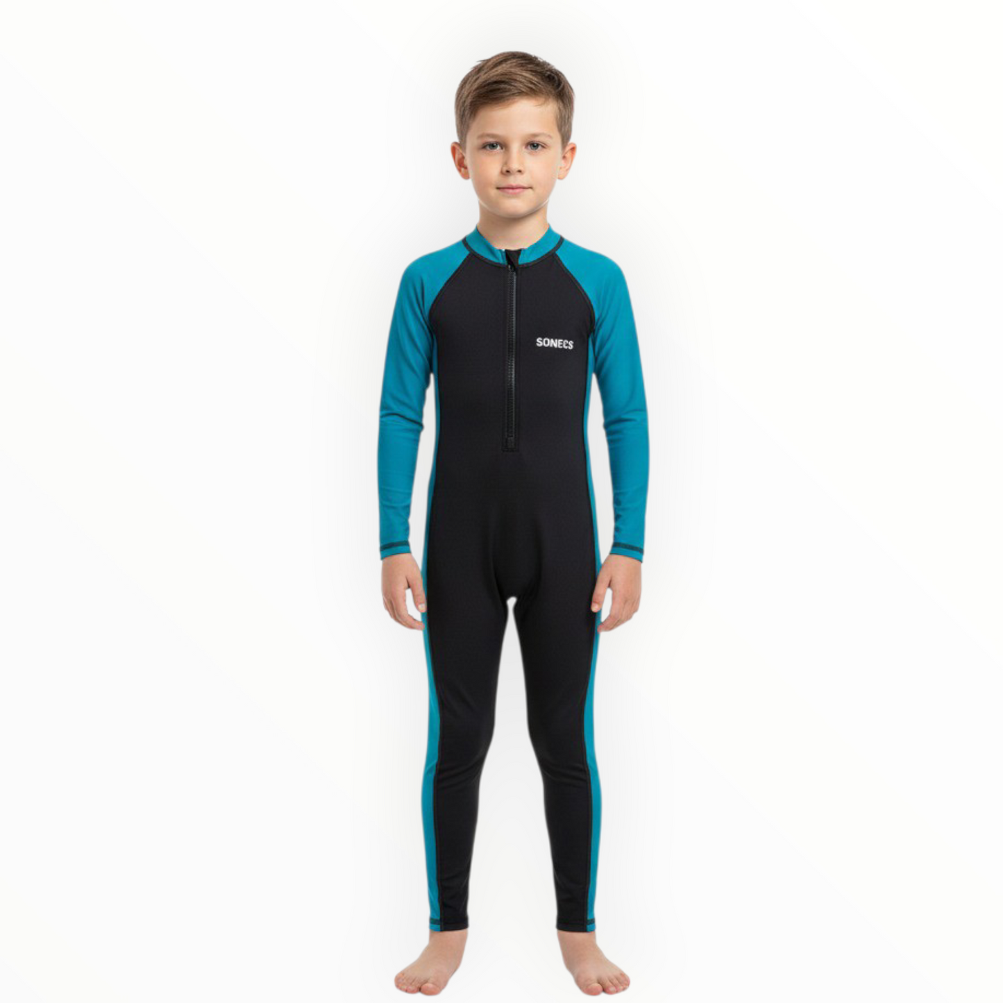 Sonecs Boys 1Pc Full SwimSuit - Black/TealBlue