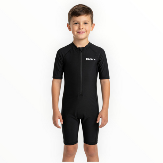 Sonecs Kids UptoKnee Swim Suit – All Black