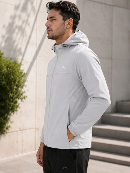 Hong Cheng American Men’s Technical Stretch Windbreaker Jacket - Light Grey