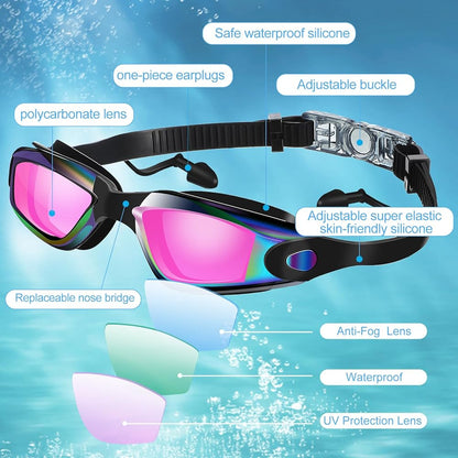 Sonecs Mirrored Swim Googles - Attached Ear Plugs