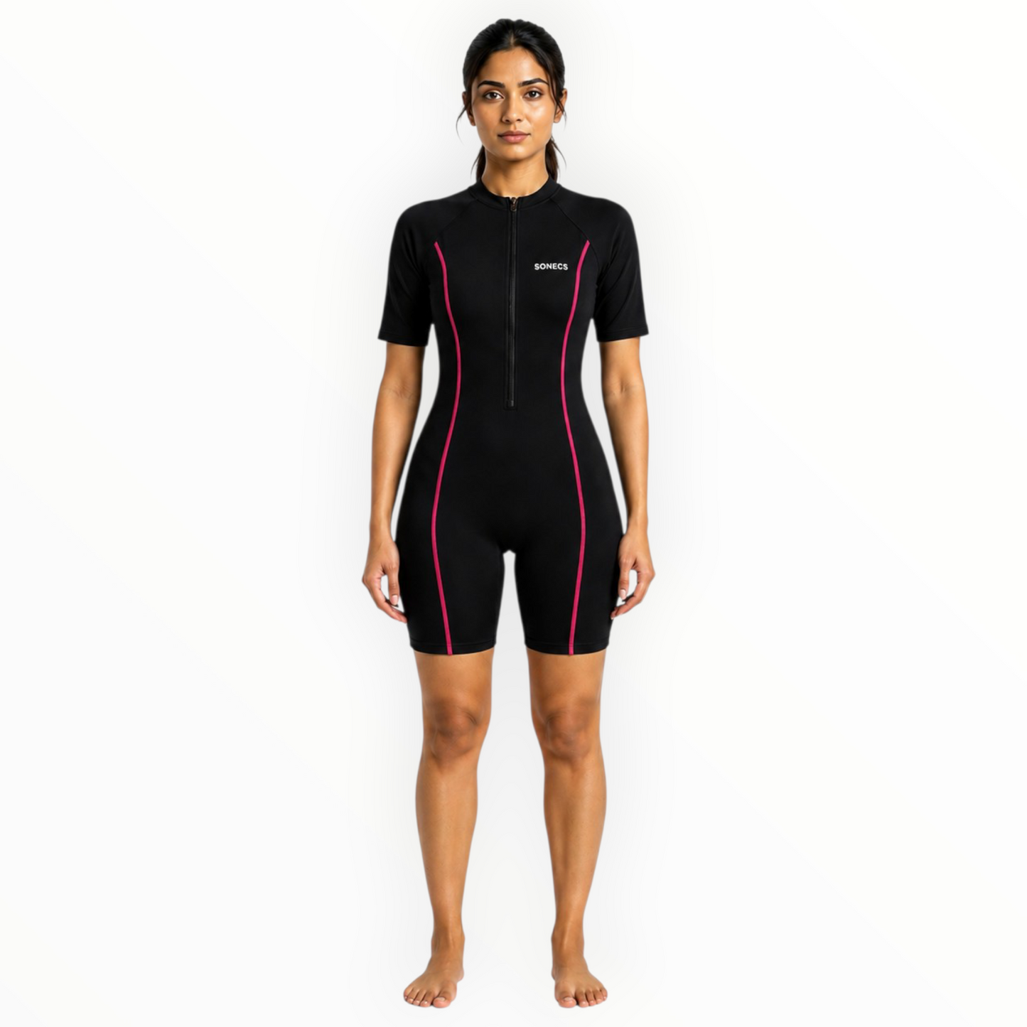 Sonecs Women's BoyLeg Swim Suit - Black/Pink