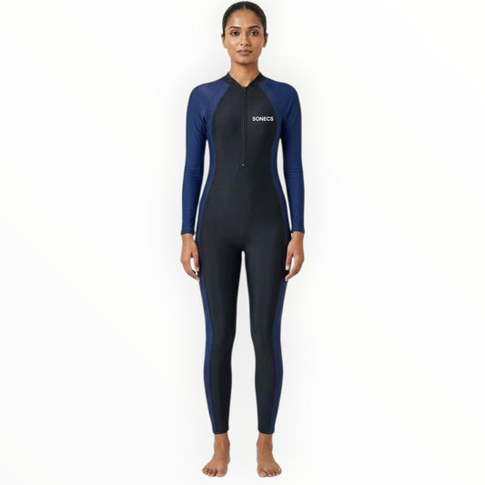 Sonecs Full Body Swim Suit for Women Blue/Black One Piece