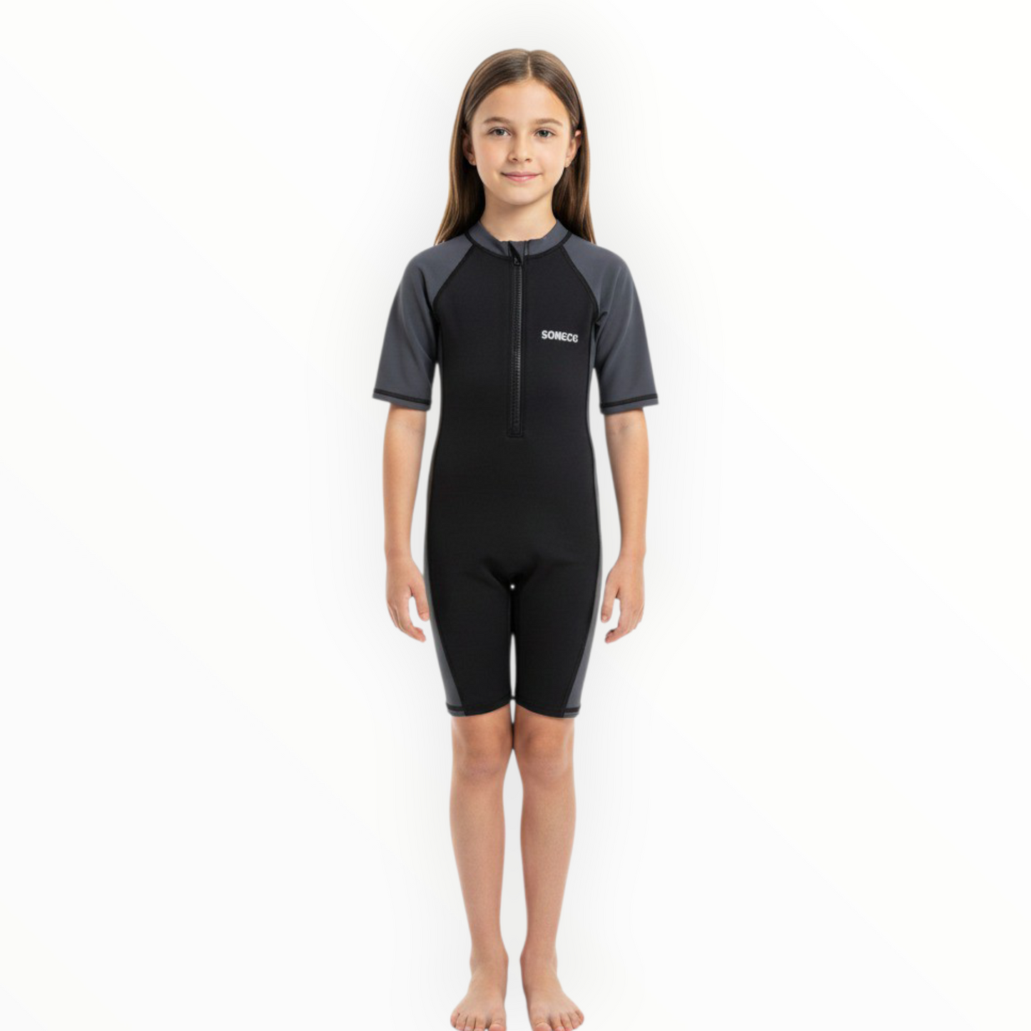 Sonecs Kids UptoKnee Swim Suit – Black/Grey