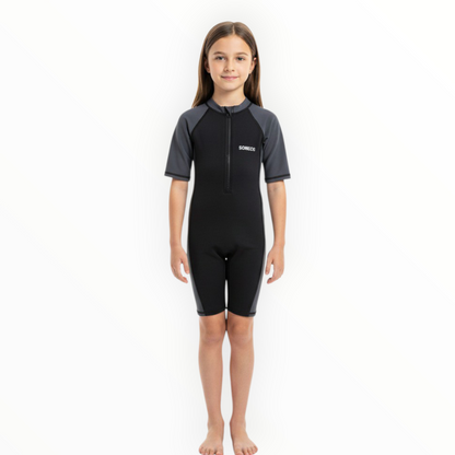 Sonecs Kids UptoKnee Swim Suit – Black/Grey