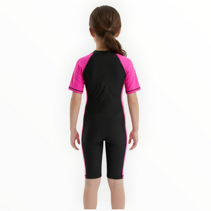 Sonecs Kids UptoKnee Swim Suit – Black/Pink
