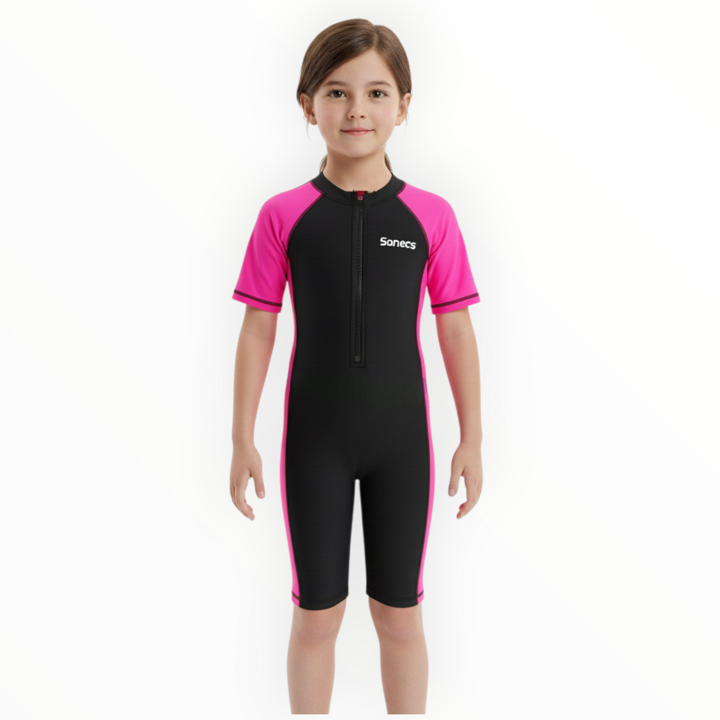 Sonecs Kids UptoKnee Swim Suit – Black/Pink