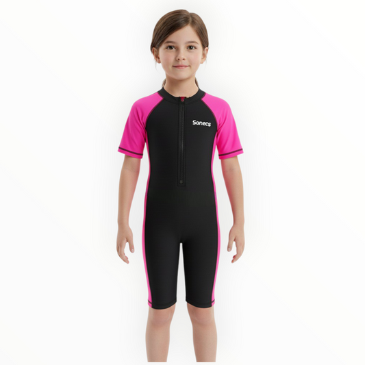 Sonecs Kids UptoKnee Swim Suit – Black/Pink