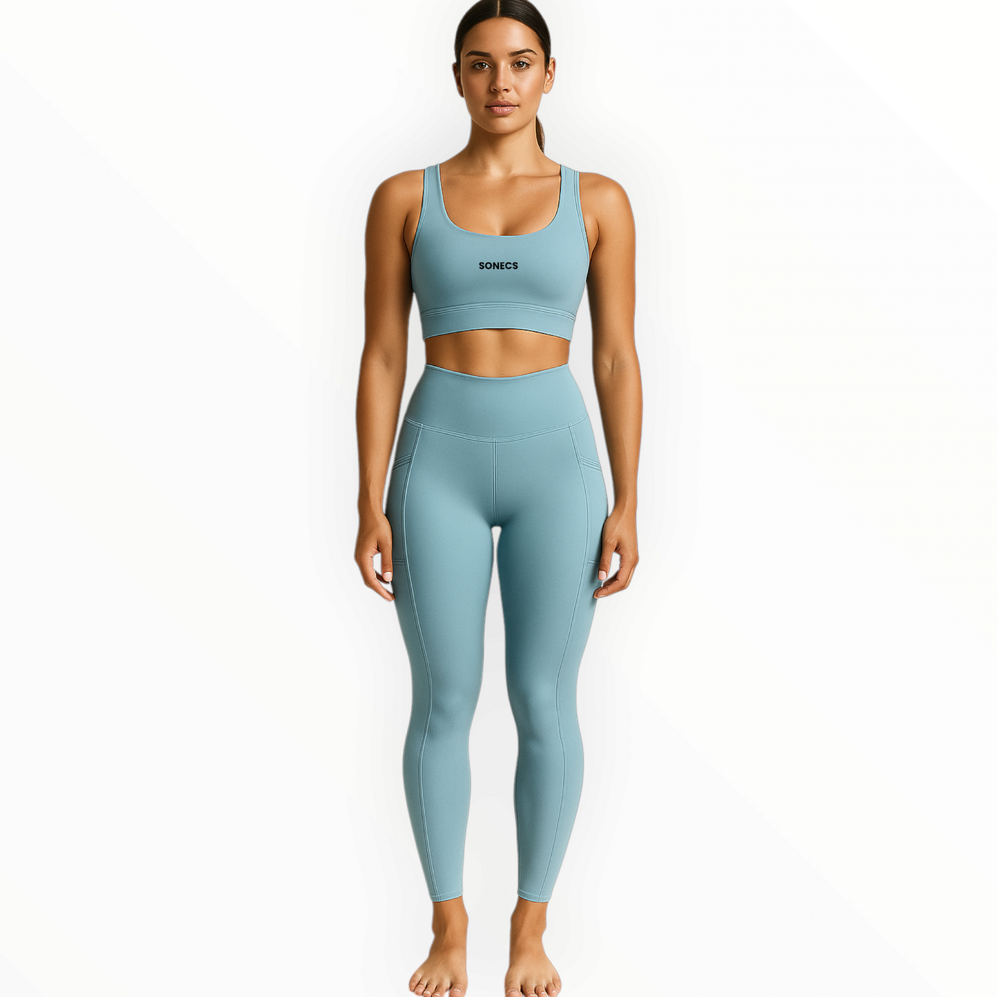 Sonecs High-Waist Workout Tights - Ice Blue