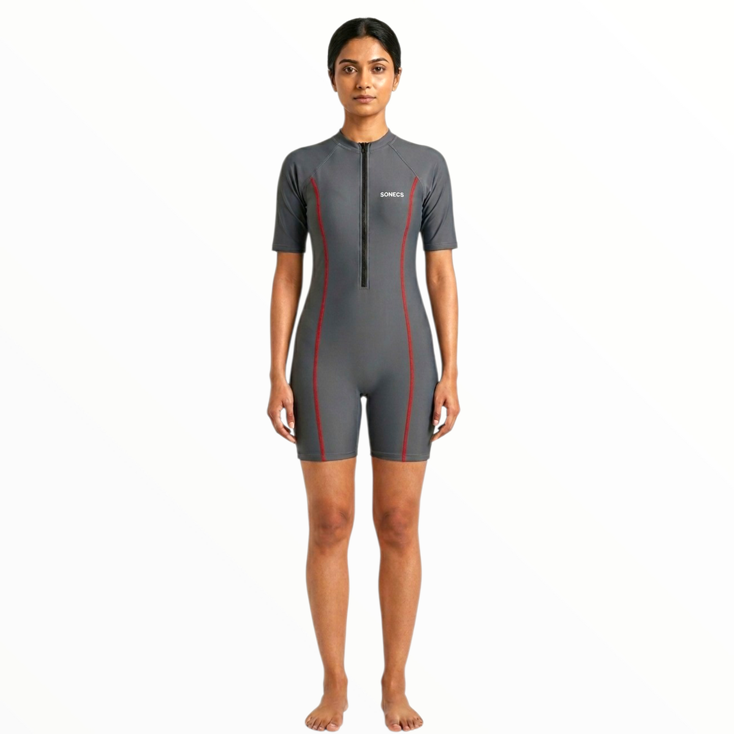 Sonecs Women's BoyLeg Swim Suit - Grey/Red