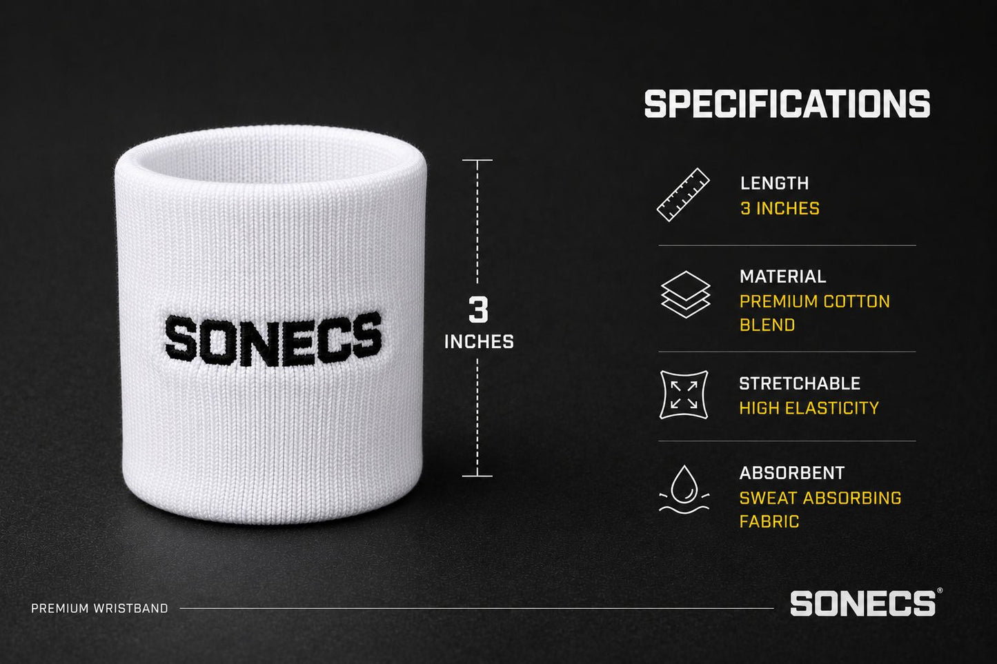 SONECS Premium Sweat Absorbent Sports Wristband - Pair