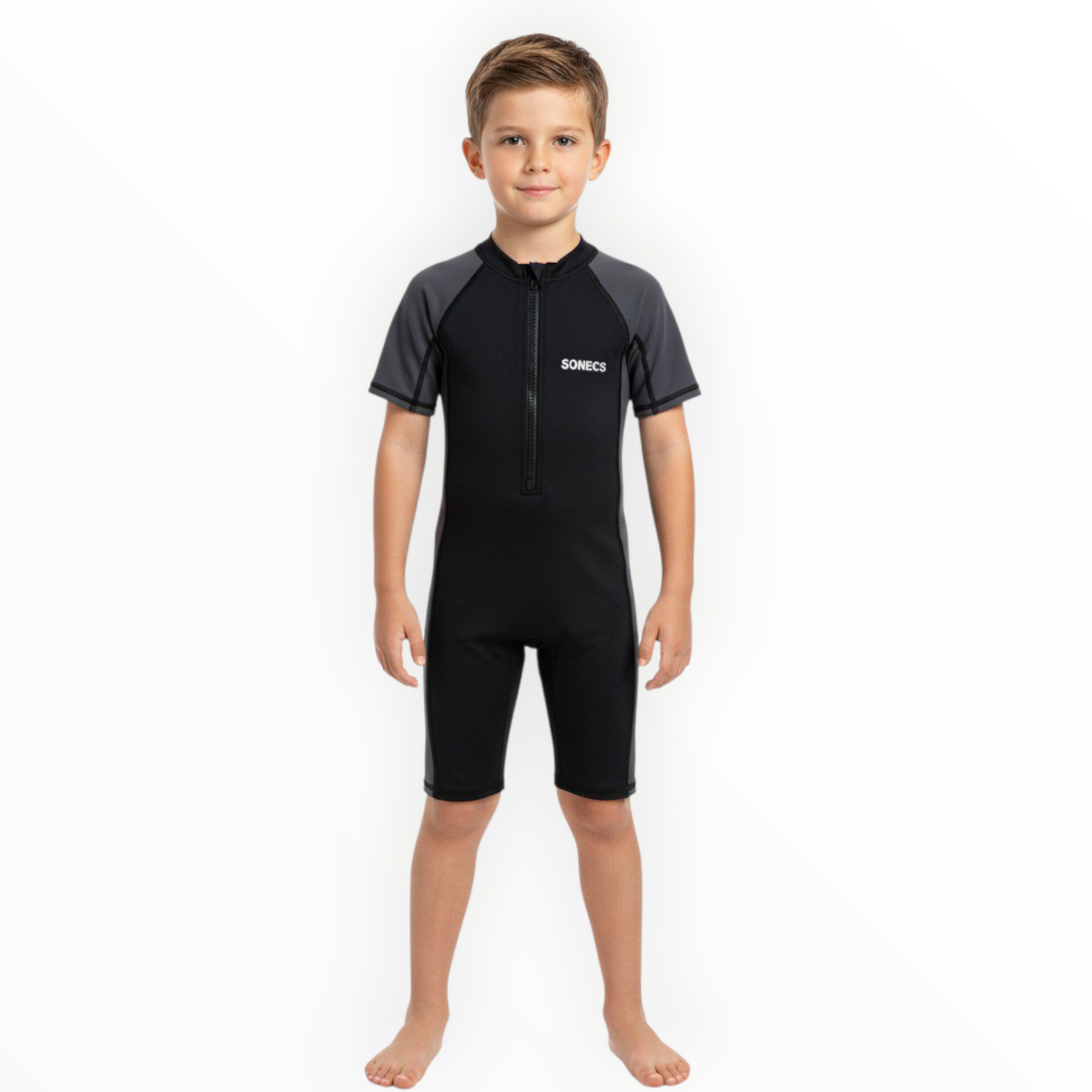 Sonecs Kids UptoKnee Swim Suit – Black/Grey