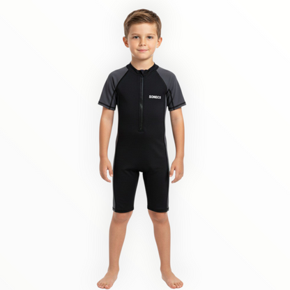 Sonecs Kids UptoKnee Swim Suit – Black/Grey