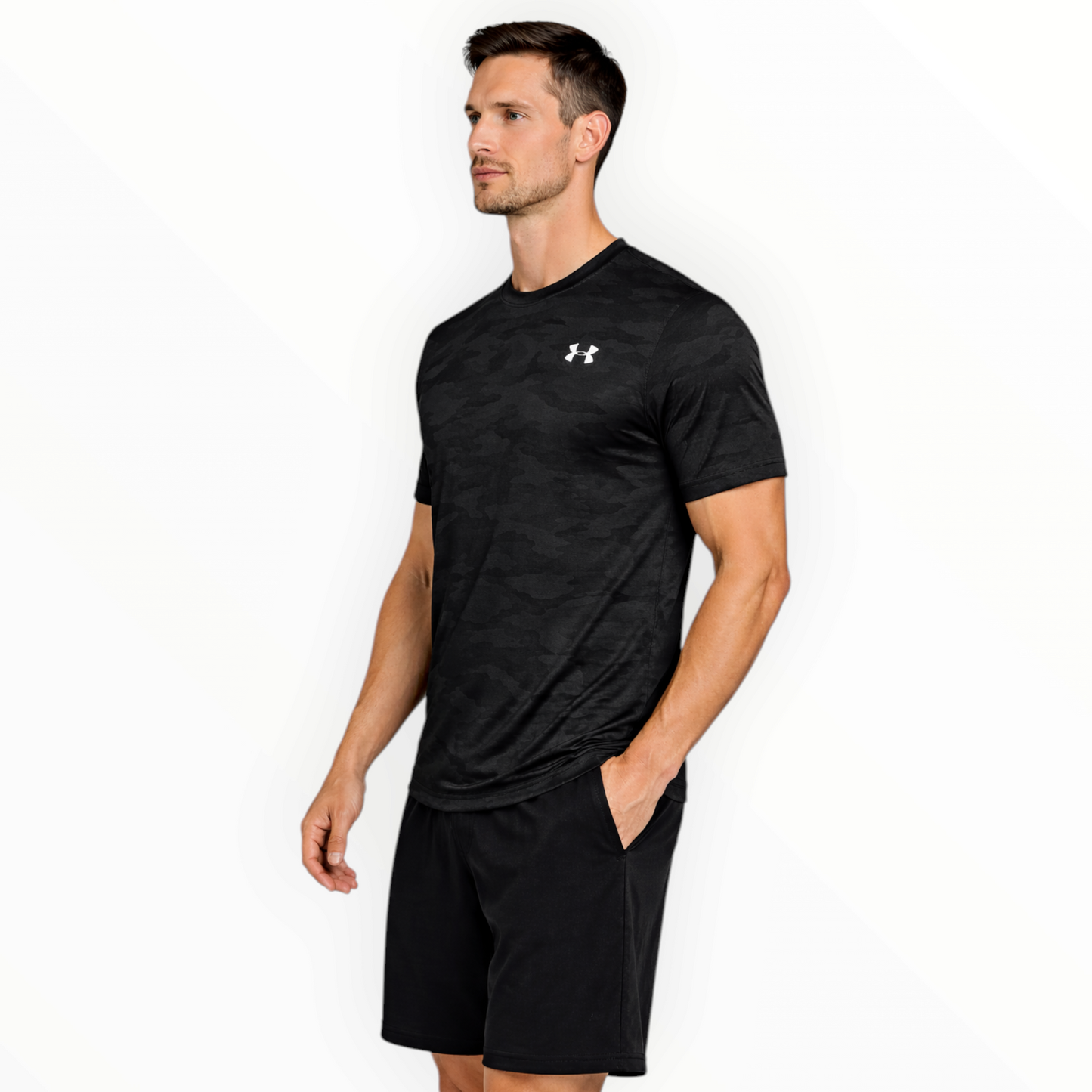 UA Men's Camo Dri-Fit T-Shirt (Black/Camo) Imported