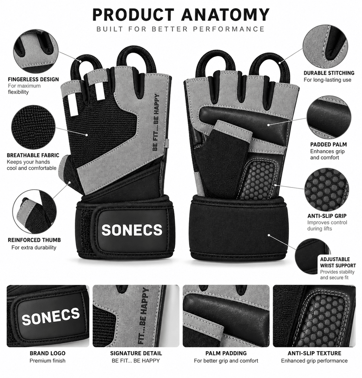 Sonecs IronGrip Pro Weight Lifting Gloves - Gym Gloves-2027 - Ashabi Sports