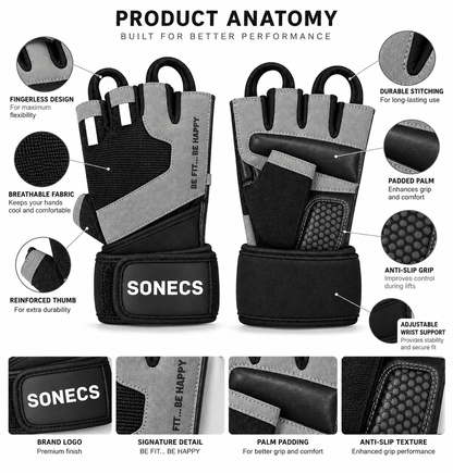 Sonecs IronGrip Pro Weight Lifting Gloves - Gym Gloves-2027 - Ashabi Sports
